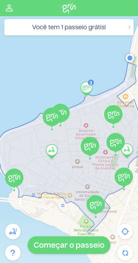 Mapa de cobertura do Grin em Floripa