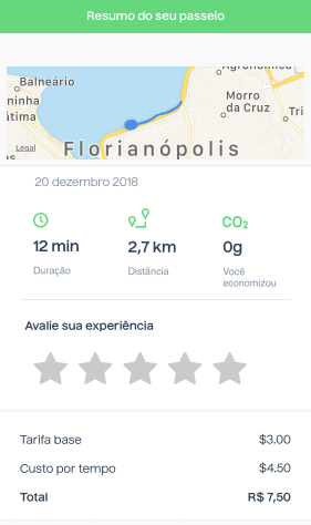 Tela de resumo do passeio