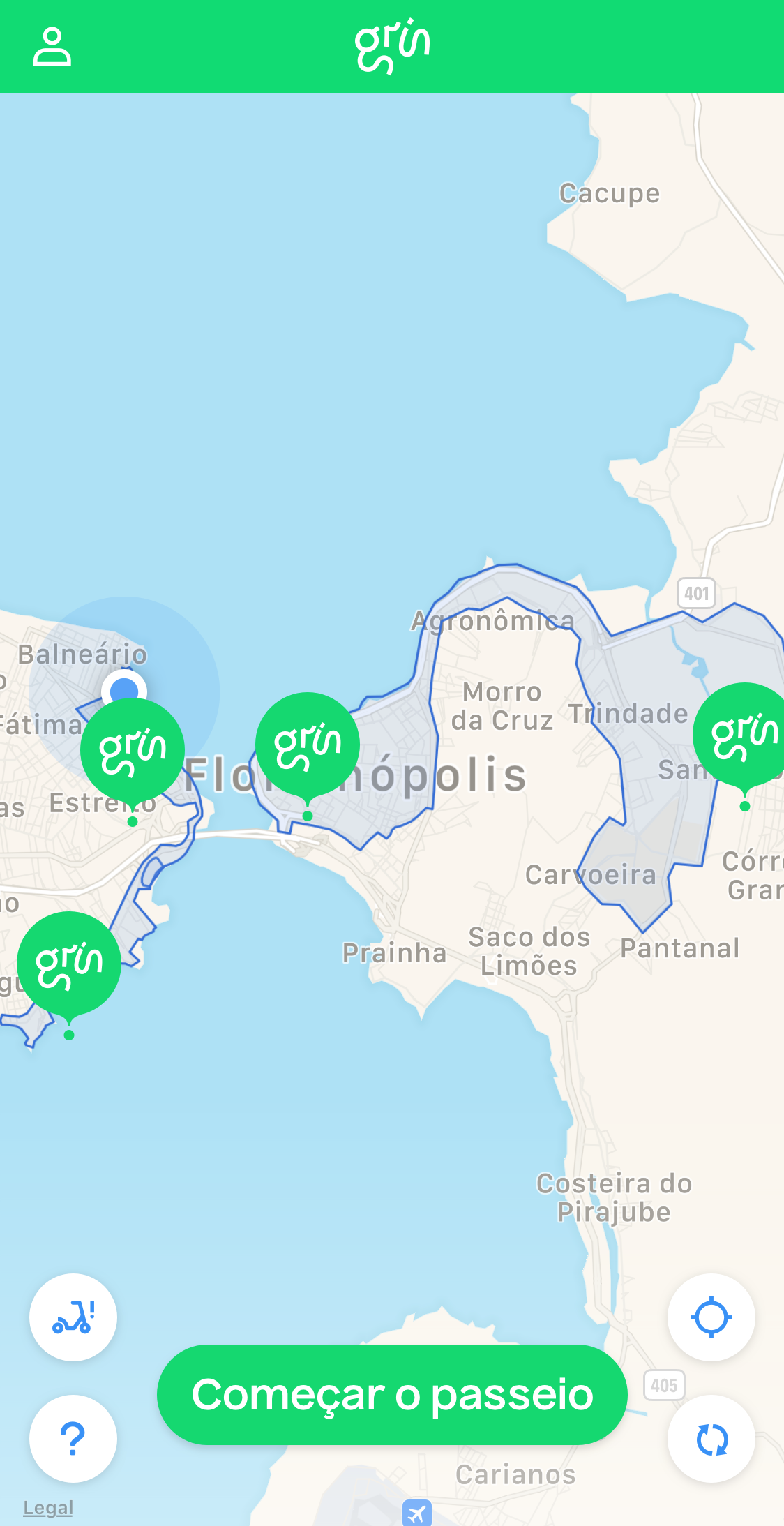 Mapa de cobertura do Grin em Floripa
